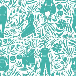 plant lady fabric - plant mom,  plants wallpaper, plant wallpaper, lush tropical wallpaper, tropical fabric, ferns, cool trendy wallpaper, - turquoise