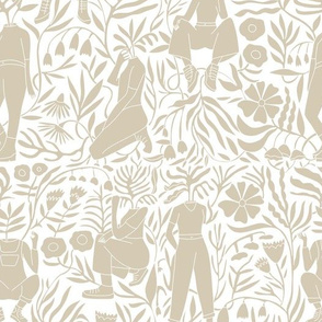 plant lady fabric - plant mom,  plants wallpaper, plant wallpaper, lush tropical wallpaper, tropical fabric, ferns, cool trendy wallpaper, - taupe