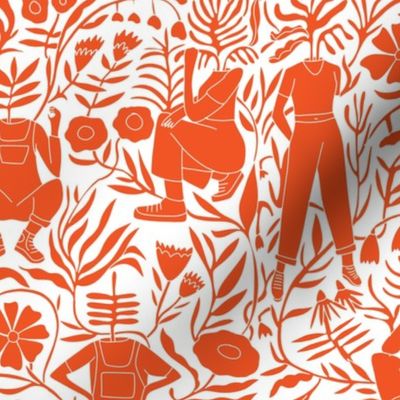 plant lady fabric - plant mom,  plants wallpaper, plant wallpaper, lush tropical wallpaper, tropical fabric, ferns, cool trendy wallpaper, - orange
