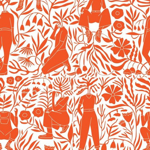 plant lady fabric - plant mom,  plants wallpaper, plant wallpaper, lush tropical wallpaper, tropical fabric, ferns, cool trendy wallpaper, - orange