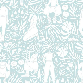 plant lady fabric - plant mom,  plants wallpaper, plant wallpaper, lush tropical wallpaper, tropical fabric, ferns, cool trendy wallpaper, - pale blue