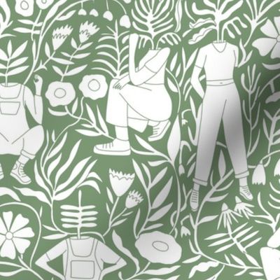 plant lady fabric - plant mom,  plants wallpaper, plant wallpaper, lush tropical wallpaper, tropical fabric, ferns, cool trendy wallpaper, - green