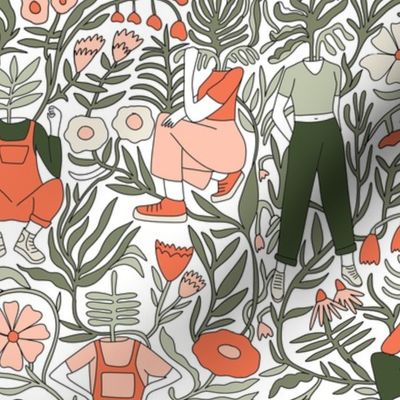 plant lady fabric - plant mom,  plants wallpaper, plant wallpaper, lush tropical wallpaper, tropical fabric, ferns, cool trendy wallpaper, - peach
