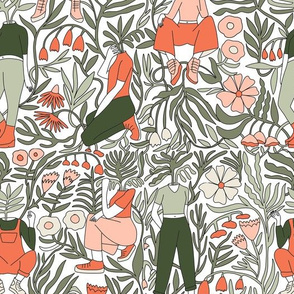 plant lady fabric - plant mom,  plants wallpaper, plant wallpaper, lush tropical wallpaper, tropical fabric, ferns, cool trendy wallpaper, - peach