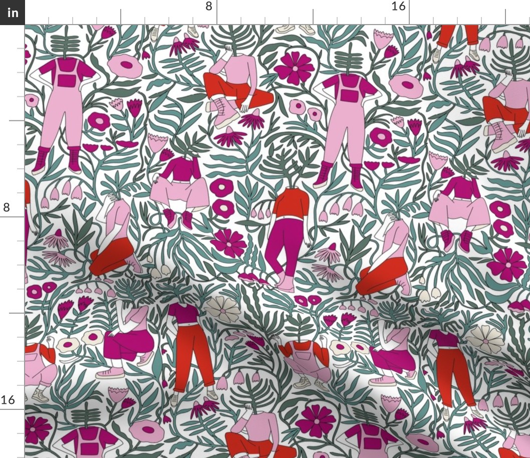 plant lady fabric - plant mom,  plants wallpaper, plant wallpaper, lush tropical wallpaper, tropical fabric, ferns, cool trendy wallpaper, - red purple