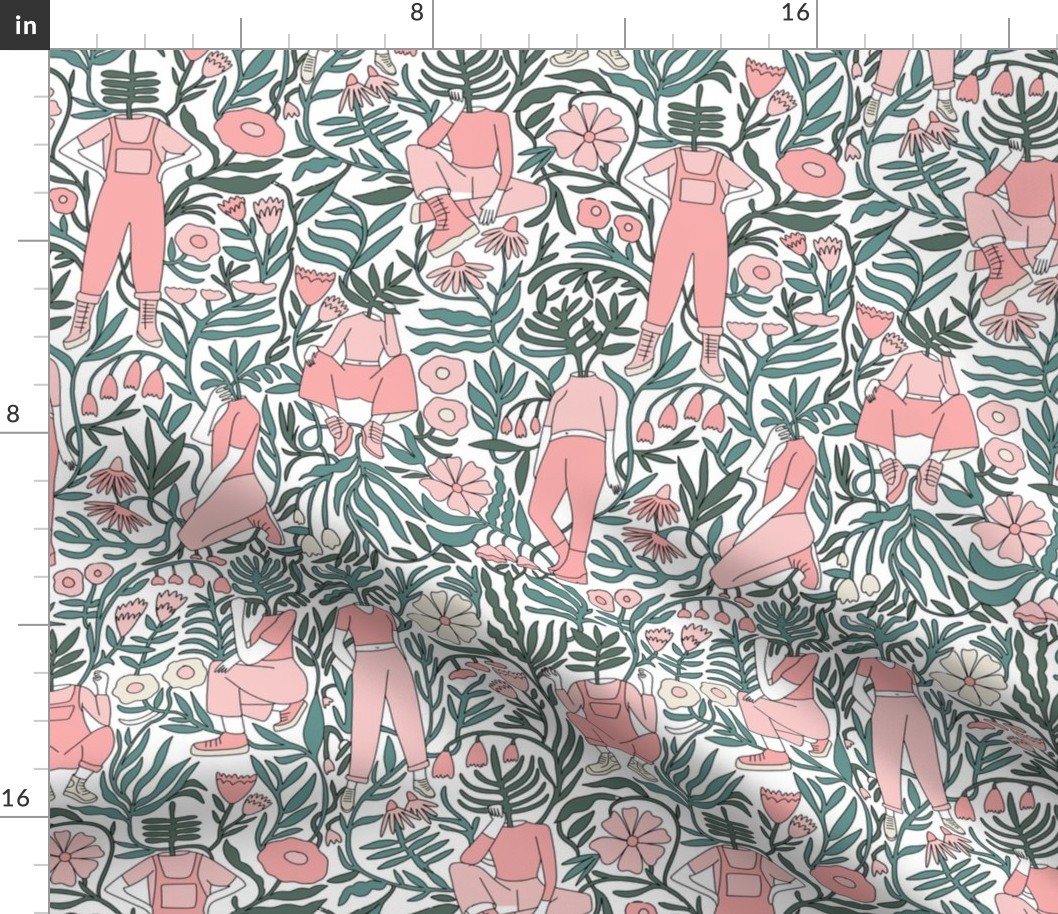 plant lady fabric - plant mom,  plants wallpaper, plant wallpaper, lush tropical wallpaper, tropical fabric, ferns, cool trendy wallpaper, - pink white