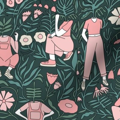 plant lady fabric - plant mom,  plants wallpaper, plant wallpaper, lush tropical wallpaper, tropical fabric, ferns, cool trendy wallpaper, - pink