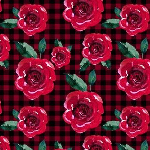 4" Red Roses with Black and Red Gingham