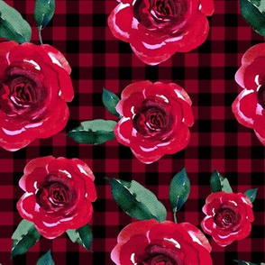 8" Red Roses with Black and Red Gingham