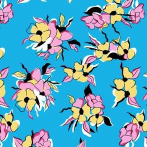 Pink, blue and yellow classic floral Print pattern