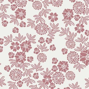 woodcut floral fabric - clover sfx1718 block print wallpaper, woodcut wallpaper, linocut florals, home decor fabric, muted earth tones fabric
