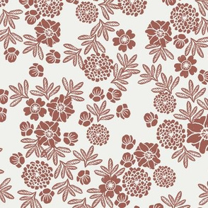 woodcut floral fabric - redwood sfx1443 block print wallpaper, woodcut wallpaper, linocut florals, home decor fabric, muted earth tones fabric