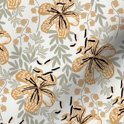 lily oak leaf wheat sage stargazer lily fabric - sfx0110, sfx1144, sfx1225 - home decor fabric, lily wallpaper, interior florals - lily fabric, lily wallpaper