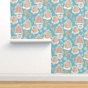 Gingerbread Houses Teal Background