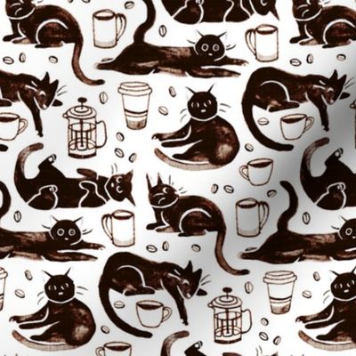 Gouache Black Cats & Coffee  (Medium Version) 