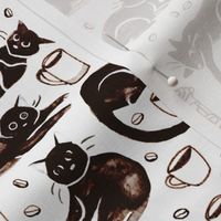 Gouache Black Cats & Coffee  (Medium Version) 