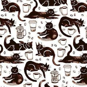 Gouache Black Cats & Coffee  (Medium Version) 