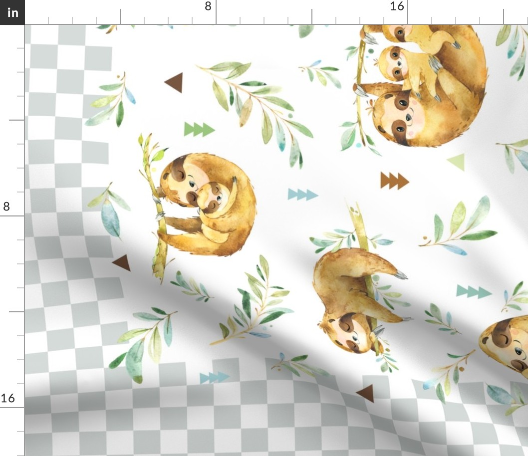 42”x36” Panel – Sloth Baby Blanket, Nursery Bedding