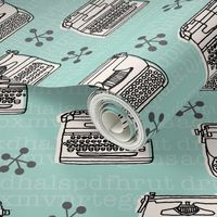 Typewriter // mint hand-drawn illustration vintage 