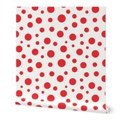 Red dots confetti over beige background