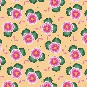 Pink and Green Flowers on Cream // 4x4