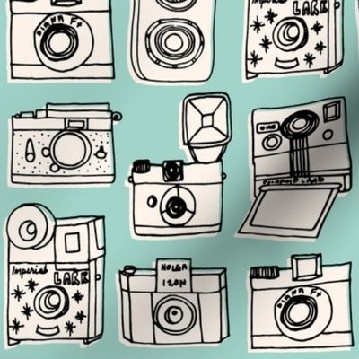 Vintage Cameras // mint hand-drawn kids nursery cute toys