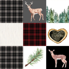 Buck and Doe Evergreen Quilt Red Plaids