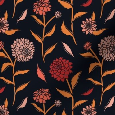 Autumn Dahlias - Black&Gold&Pink