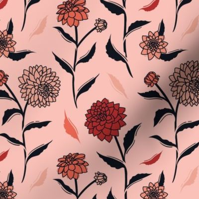 Autumn Dahlias - Pink&Black&Red