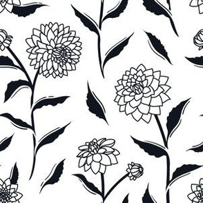 Autumn Dahlias - White&Black