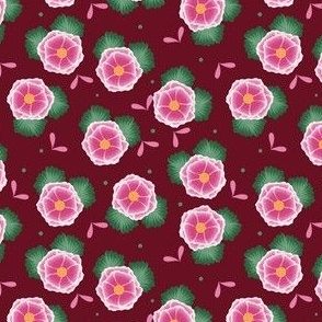 Pink and Green Flowers on Burgundy// 4x4