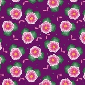 Pink and Green Flowers on Purple // 4x4