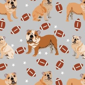 bulldogs fabric - football fabric, dogs and footballs fabric, sports fabric, mascot fabric, bulldog design - grey