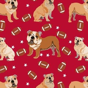 bulldogs fabric - football fabric, dogs and footballs fabric, sports fabric, mascot fabric, bulldog design - georgia red