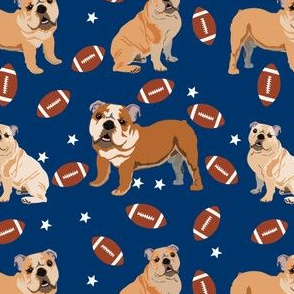 bulldogs fabric - football fabric, dogs and footballs fabric, sports fabric, mascot fabric, bulldog design - yale blue