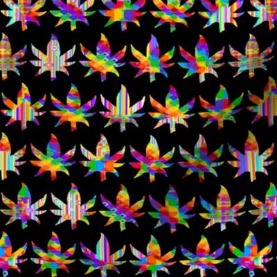 Marijuana / Cannabis Leaves - Rainbow Tie Dye on Black