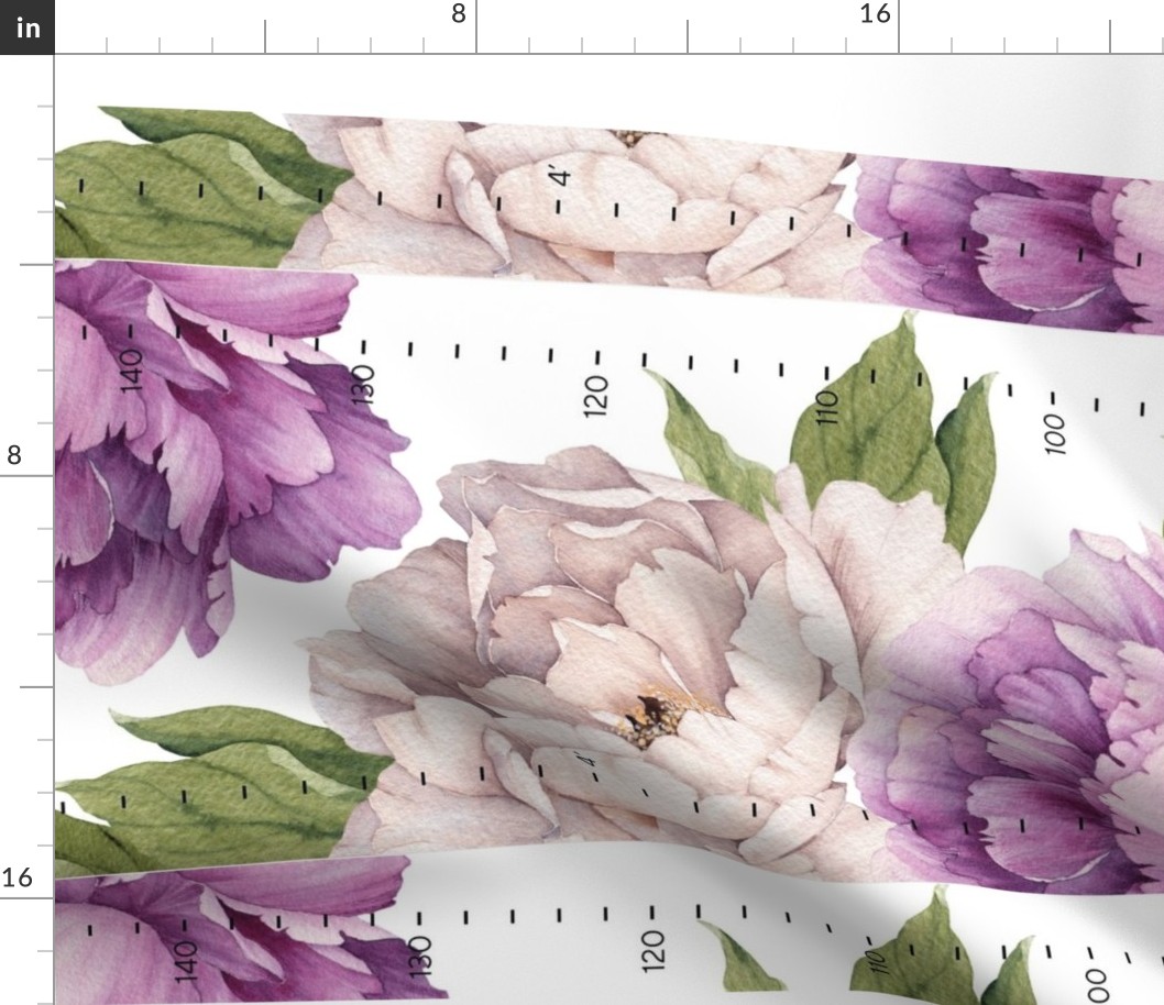 Height chart // purple peonies peony flowers roses girls wall hanging growth chart