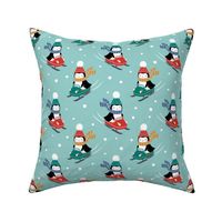 Penguins on Snowmobile / Light Blue / Large Scale