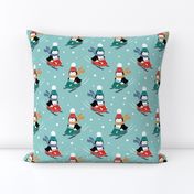 Penguins on Snowmobile / Light Blue / Large Scale