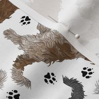 Trotting Schapendoes and paw prints - white