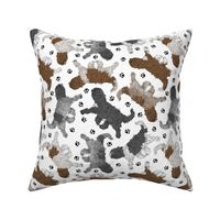 Trotting Schapendoes and paw prints - white