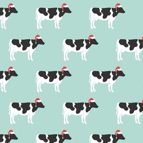 Christmas Cows - Santa hats farm - mint - LAD19
