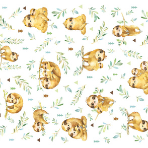 56”x36” Panel – Sloth Baby Blanket, Nursery Bedding
