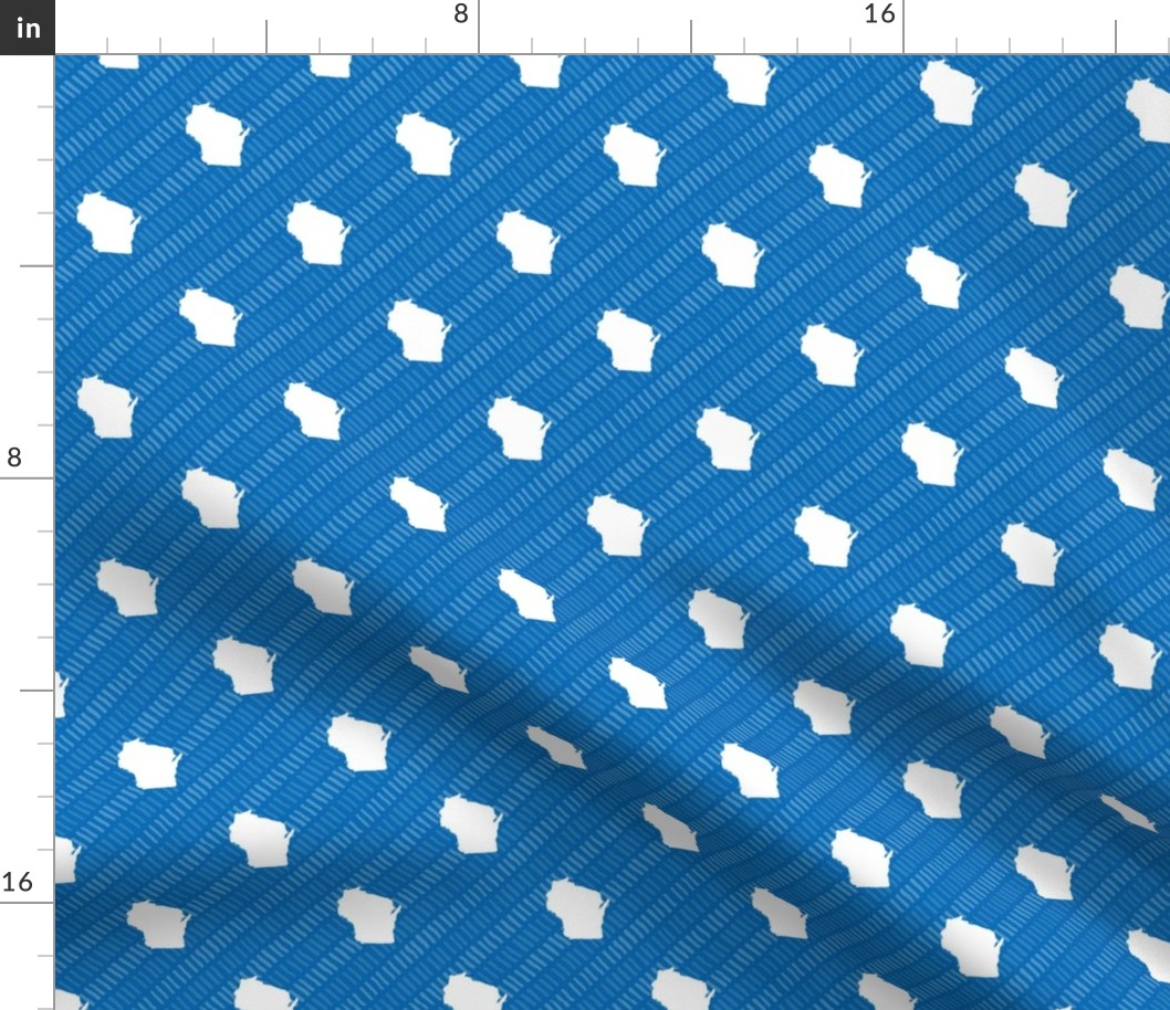 Wisconsin State Shape Pattern Blue and White Stripes