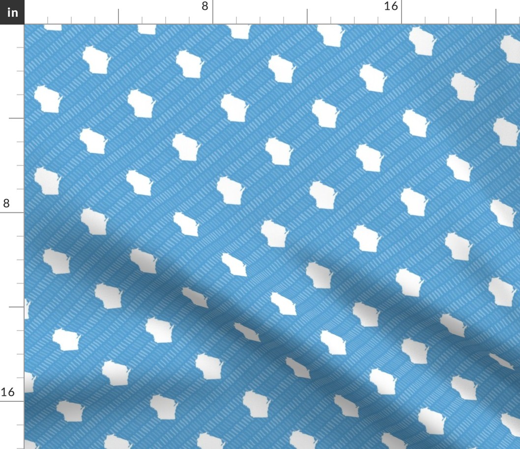 Wisconsin State Shape Pattern Light Blue and White Stripes