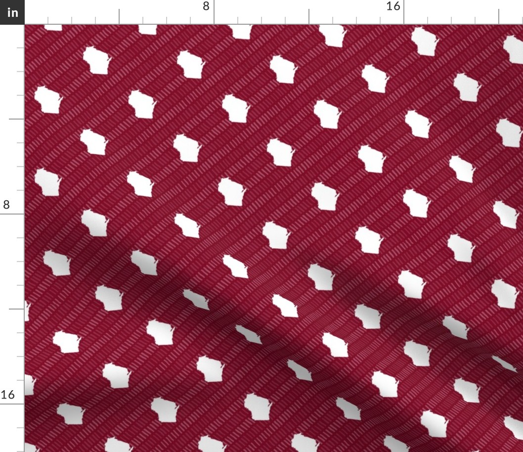 Wisconsin State Shape Pattern Garnet and White Stripes