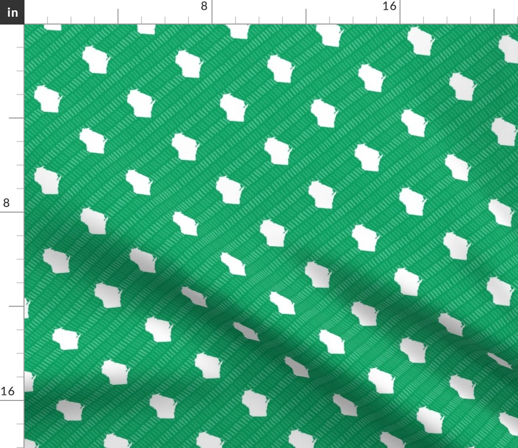 Wisconsin State Shape Pattern Green and White Stripes