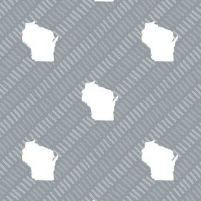 Wisconsin State Shape Pattern Grey and White Stripes