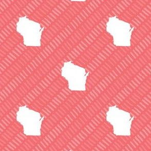 Wisconsin State Shape Pattern Coral and White Stripes