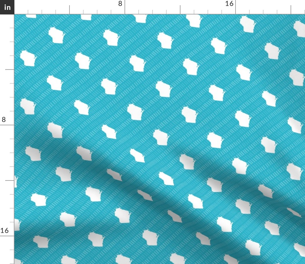 Wisconsin State Shape Pattern Teal and White Stripes